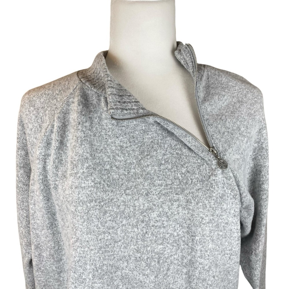 Adrienne Vittadini Sweater XL Mock Neck Light Gray 3/4 Sleeve Asymeterical Zip - Picture 4 of 14